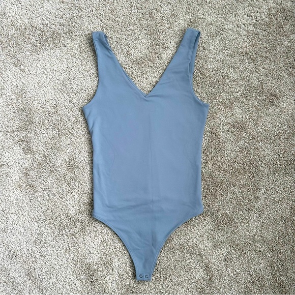 Abercrombie & Fitch Tops - Abercrombie & Fitch Blue Gray Double Lined V Neck Tank Top Bodysuit Size S